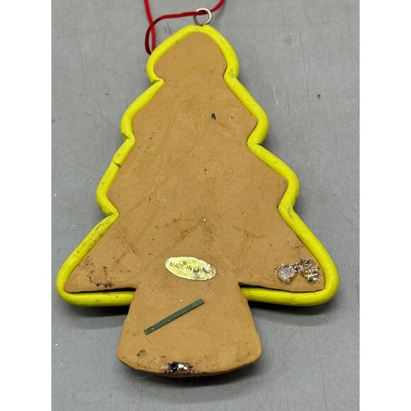 Clay Christmas Tree Ornament With Bears & Peppermint Design 4" READ - Picture 5 of 7